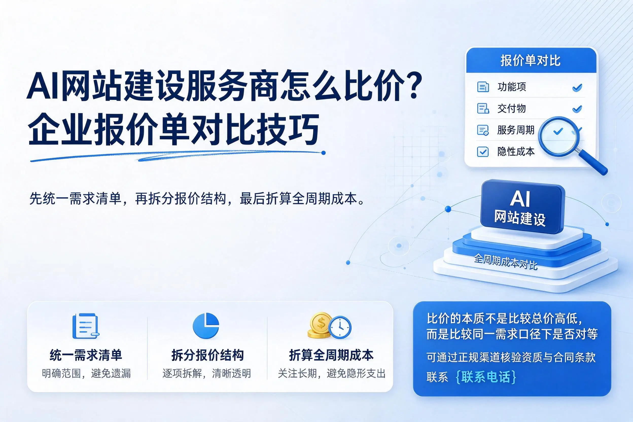 AI网站建设服务商怎么比价?黔东南企业报价单对比技巧