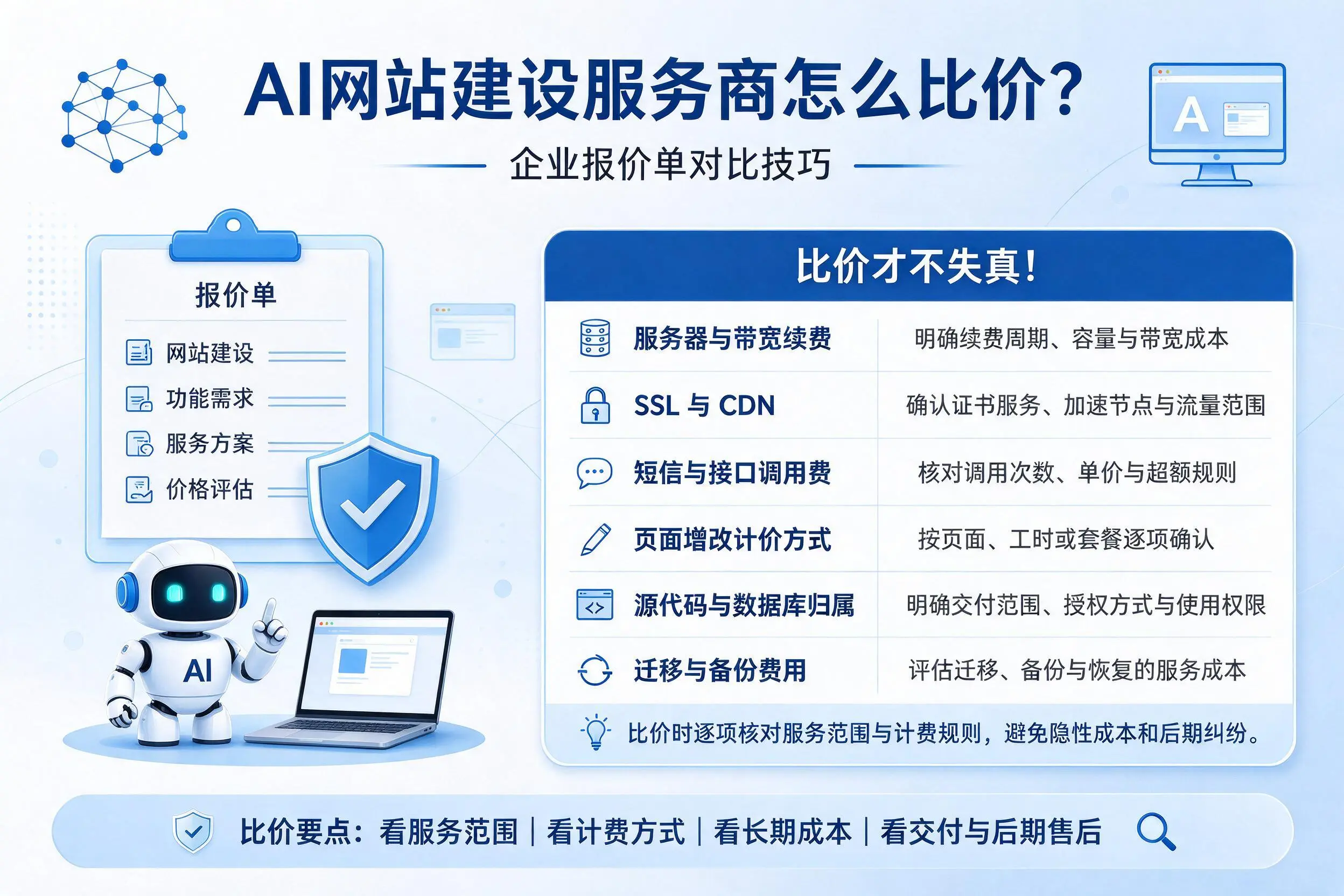 AI网站建设服务商怎么比价?黔东南企业报价单对比技巧