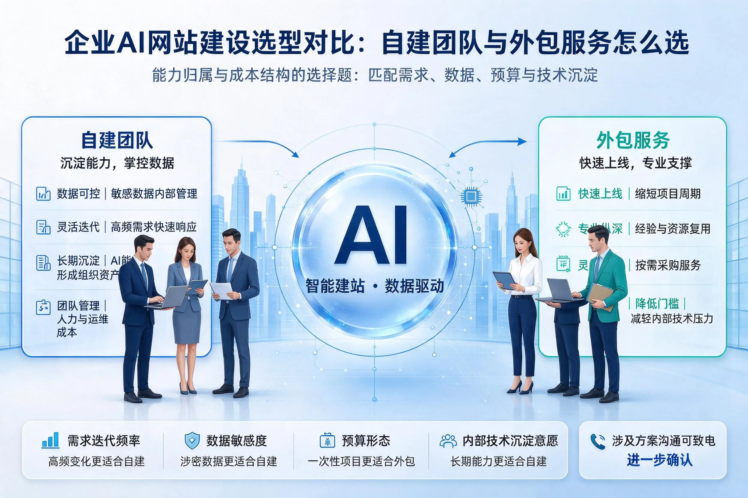 黔东南企业AI网站建设选型对比：自建团队与外包服务怎么选